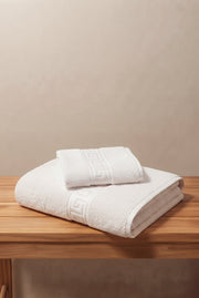 2'li Beyaz Greek Havlu Seti %100 Pamuk- 1 Adet El Havlusu 50x90 ve 1 Adet Banyo Havlusu 70x140