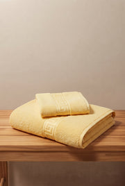 2'li Sarı Greek Havlu Seti %100 Pamuk - 1 Adet El Havlusu 50x90 Ve 1 Adet Banyo Havlusu 70x140
