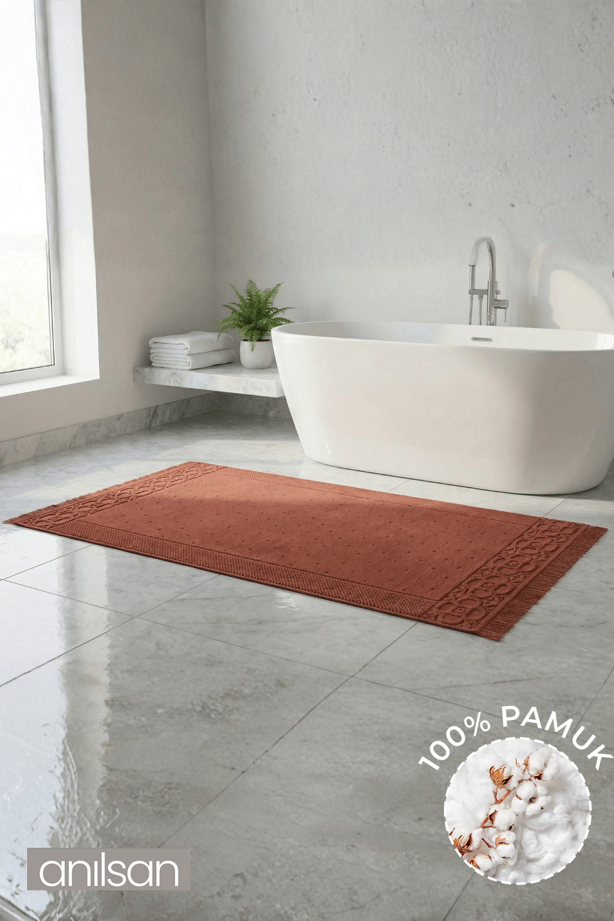 Fesun %100 Pamuk Ayak Havlusu - Kiremit 60x130, 690 Gr