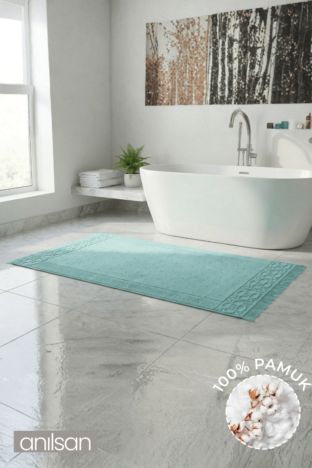 Fesun %100 Pamuk Ayak Havlusu - Turkuaz 60x130, 690 Gr