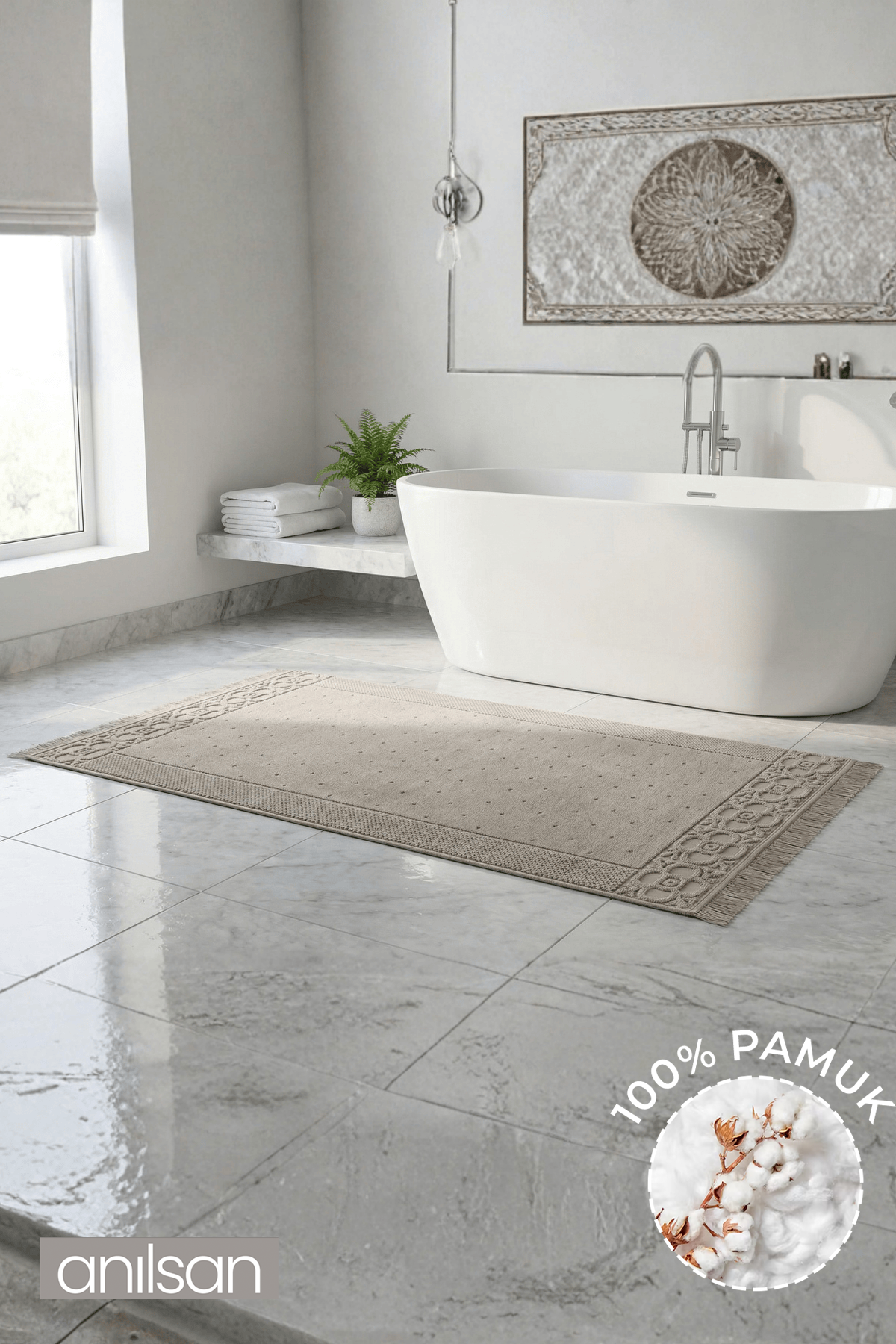 Fesun %100 Pamuk Ayak Havlusu - Vizon 70x130, 790 Gr