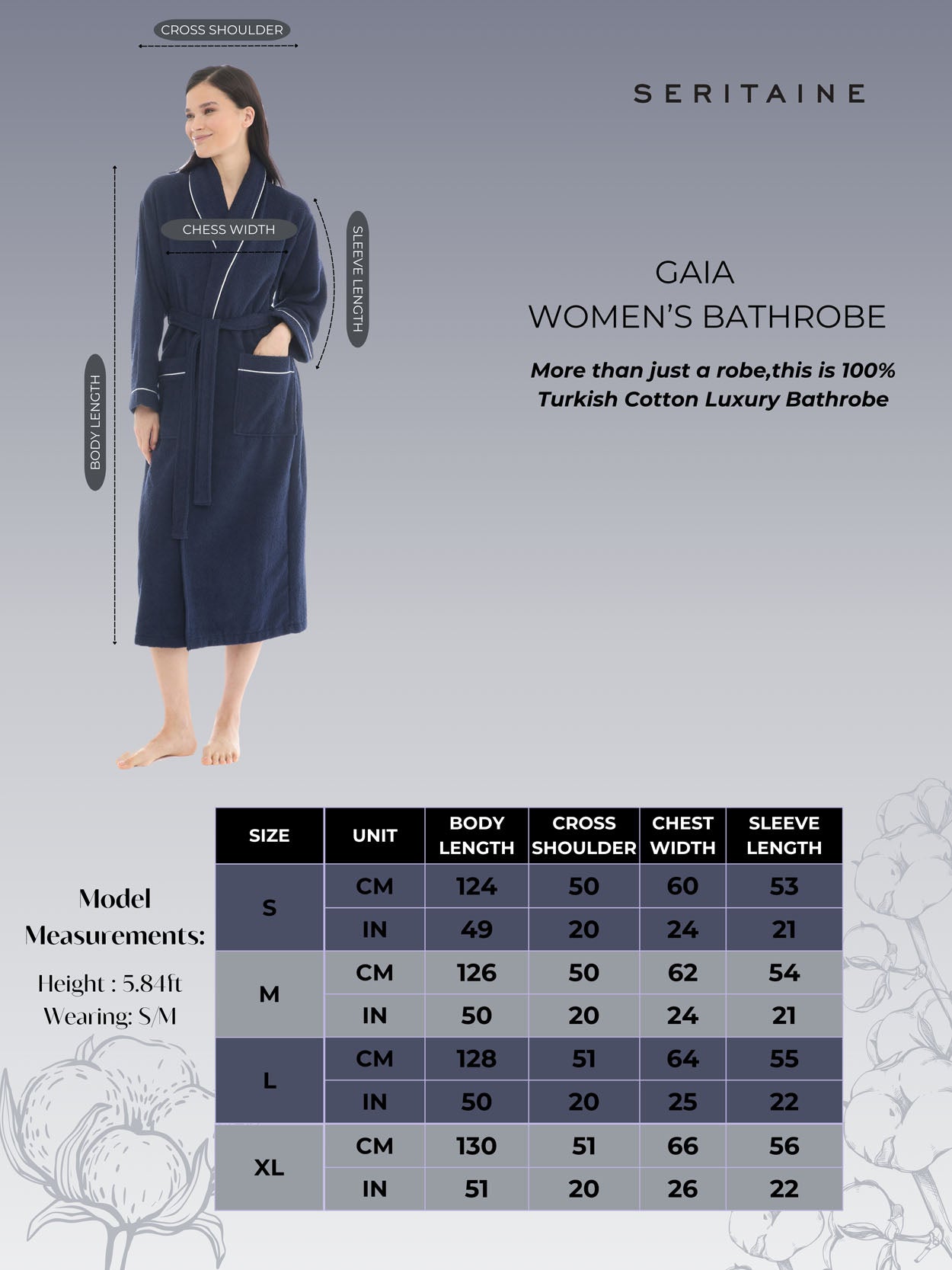 Gaia Şalyaka Kadın Bornozu- Lacivert %100 Pamuk