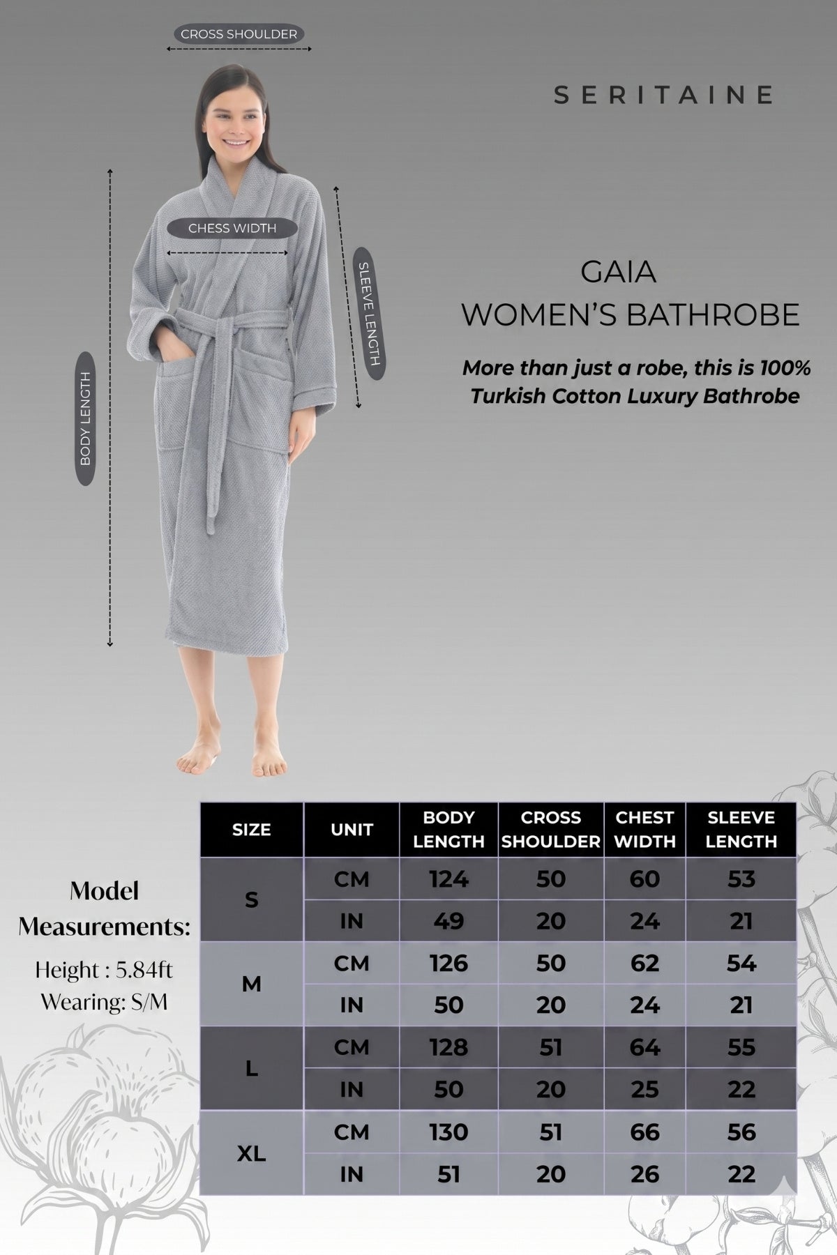 Gaia Şalyaka Kadın Bornozu - Verevli - Siyah %100 Pamuk