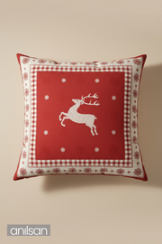 2Adet Geyik Desenli Çift Taraflı Kırlent Kılıfı - 45x45 cm Yılbaşı Dekoratif