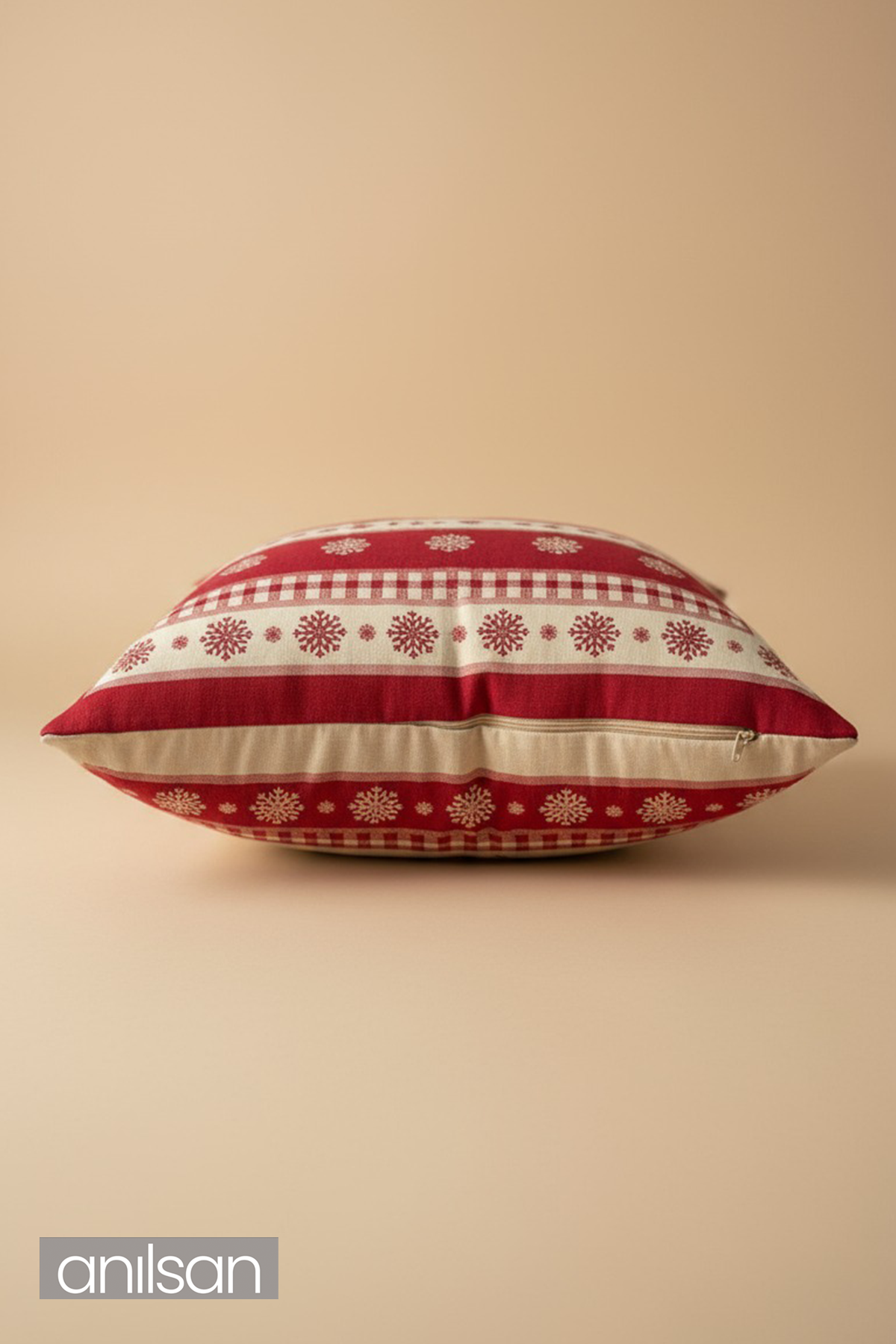 2Adet Geyik Desenli Çift Taraflı Kırlent Kılıfı - 45x45 cm Yılbaşı Dekoratif