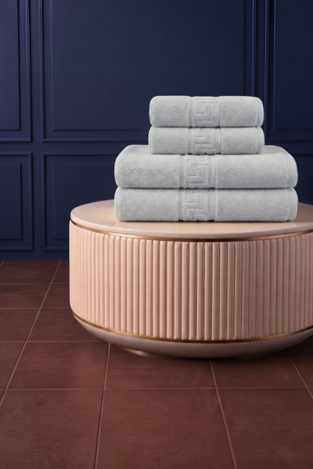 4'lü Gri Greek Havlu Seti - 2 Adet El Havlusu 50x90, 2 Adet Banyo Havlusu 70x140