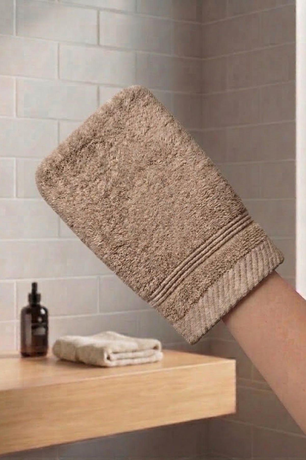 Havlu Banyo Kesesi 15x25cm -Bej %100 Pamuk