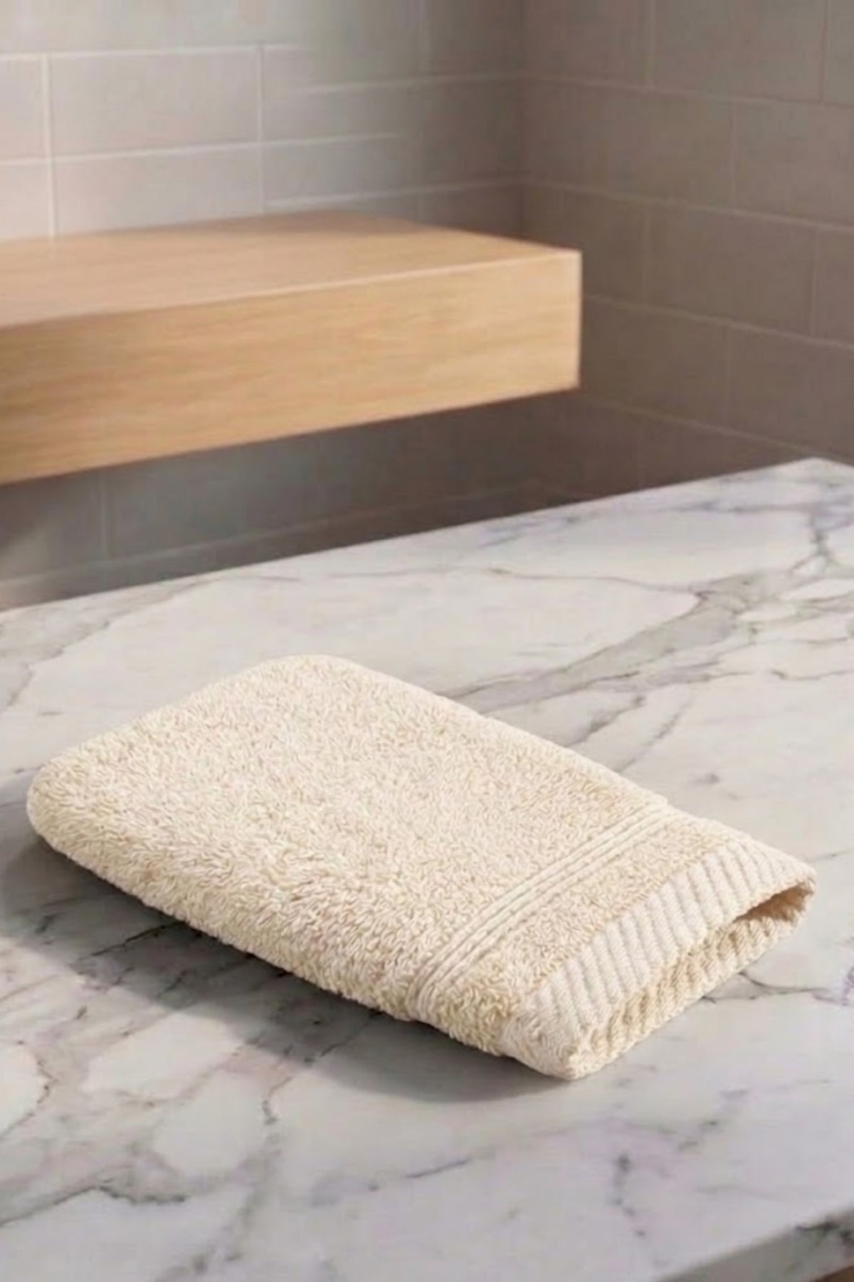 Havlu Banyo Kesesi 15x25cm - Krem %100 Pamuk