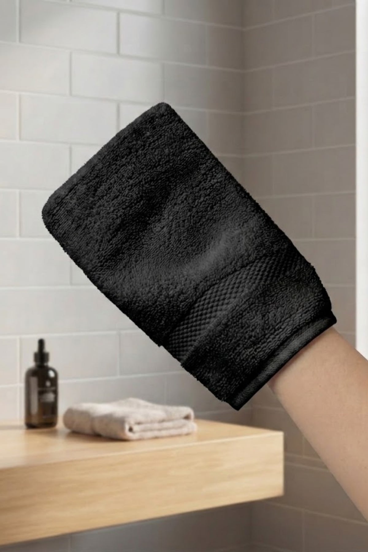 Havlu Banyo Kesesi 15x25cm -Siyah %100 Pamuk
