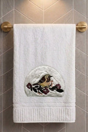 Kuş Nakışlı Banyo Havlusu - 70x140 cm - Beyaz - %100 Pamuk