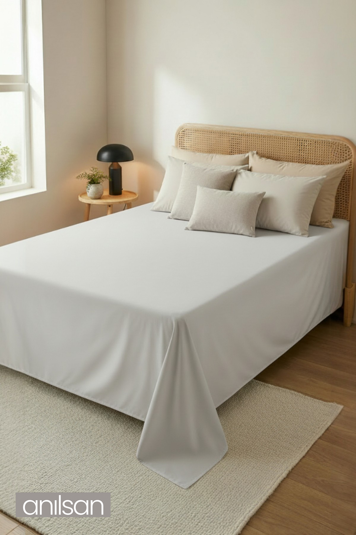 Camelia Tek Kişilik Düz Ranforce Lastiksiz Çarşaf - Taş %100 Pamuk