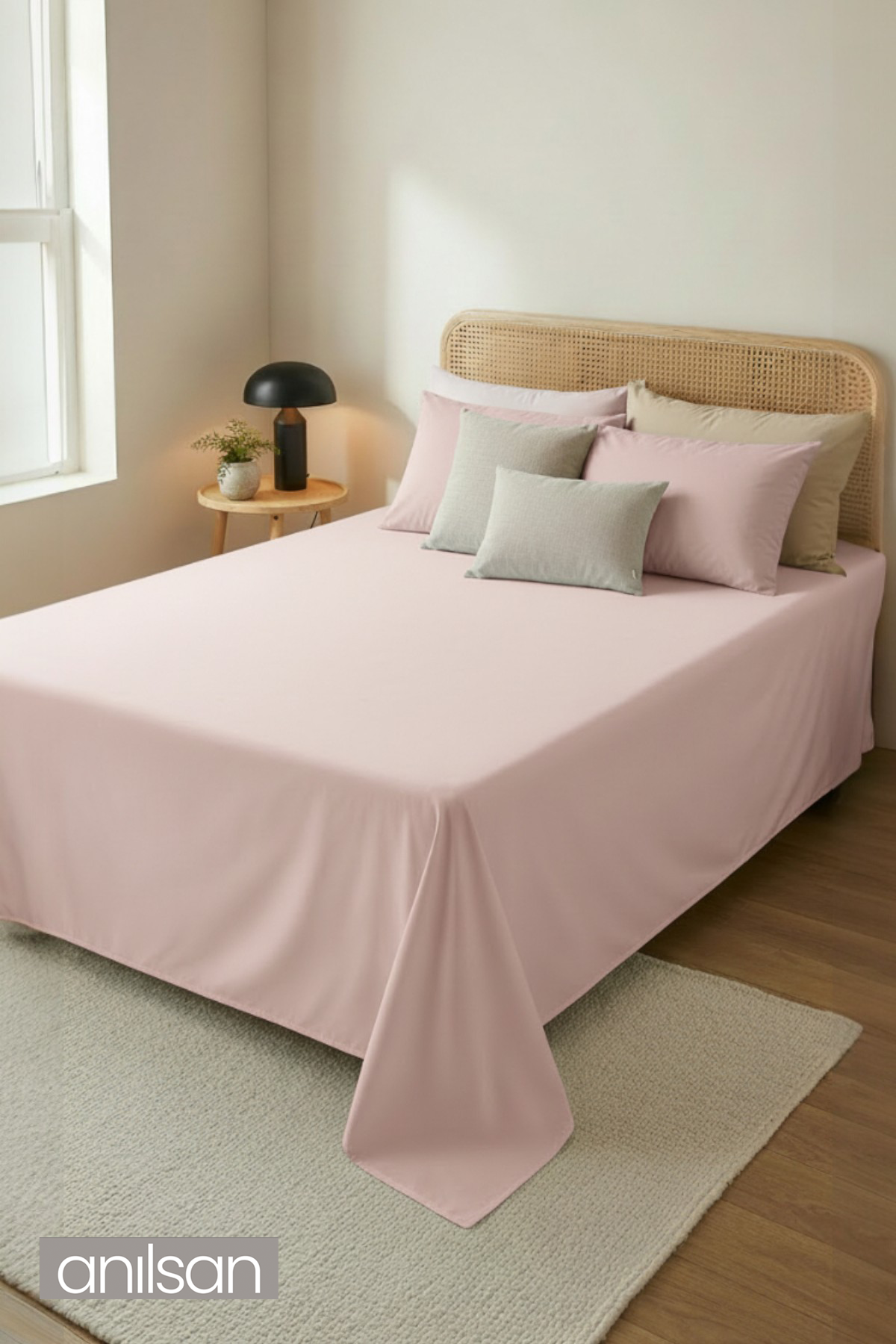 Camelia Tek Kişilik Düz Ranforce Lastiksiz Çarşaf - Pudra %100 Pamuk