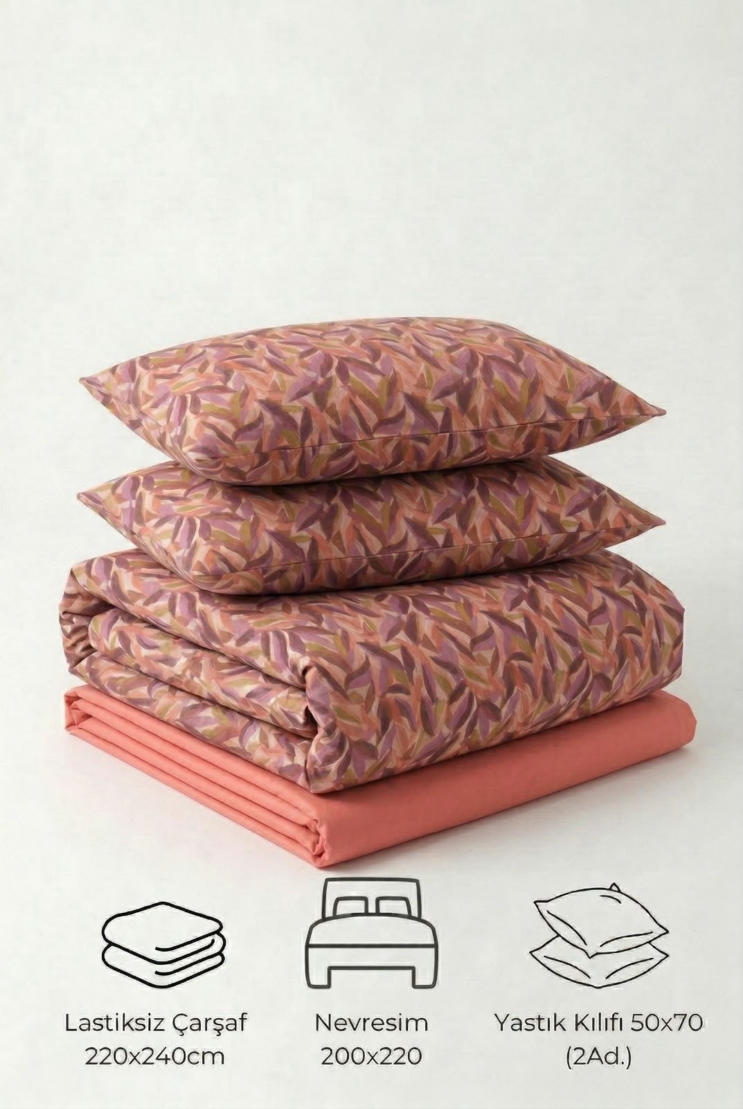 Leaves Çift Kişilik %100 Pamuk Percale Nevresim Takımı