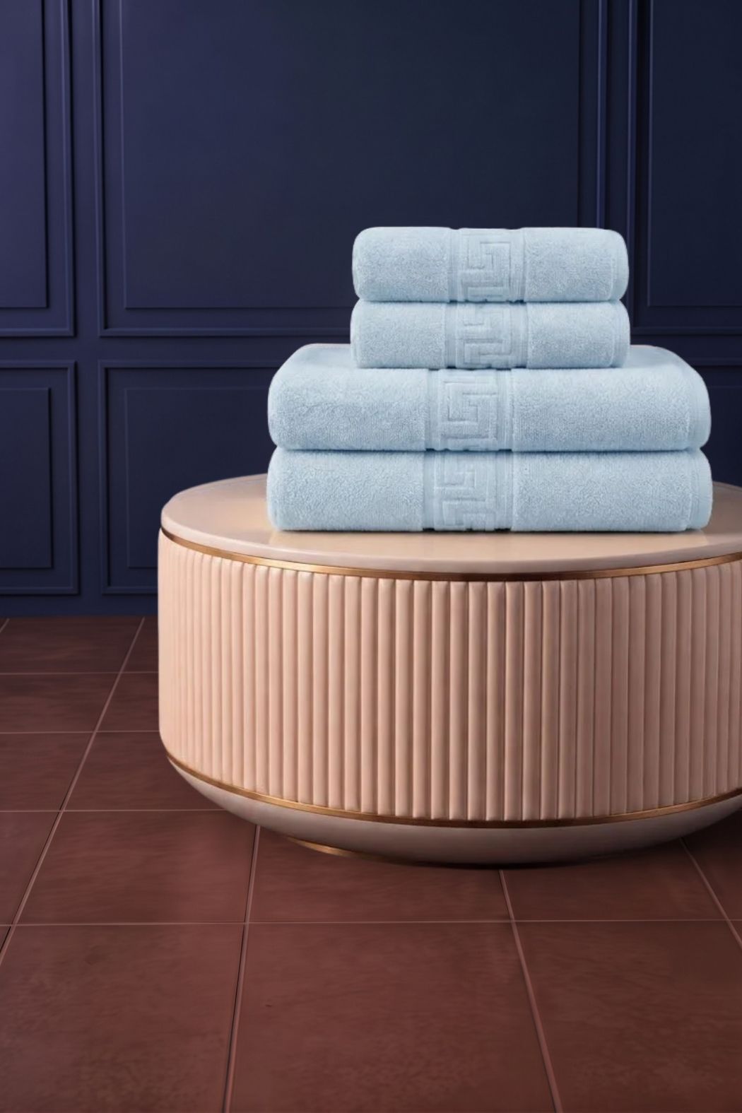 4'lü Mavi Greek Havlu Seti - 2 Adet El Havlusu 50x90, 2 Adet Banyo Havlusu 70x140