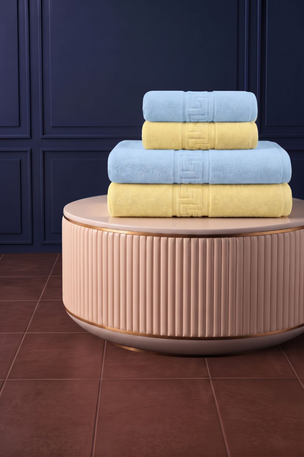 4'lü Mavi ve Sarı Greek Havlu Seti - 2 Adet El Havlusu 50x90, 2 Adet Banyo Havlusu 70x140