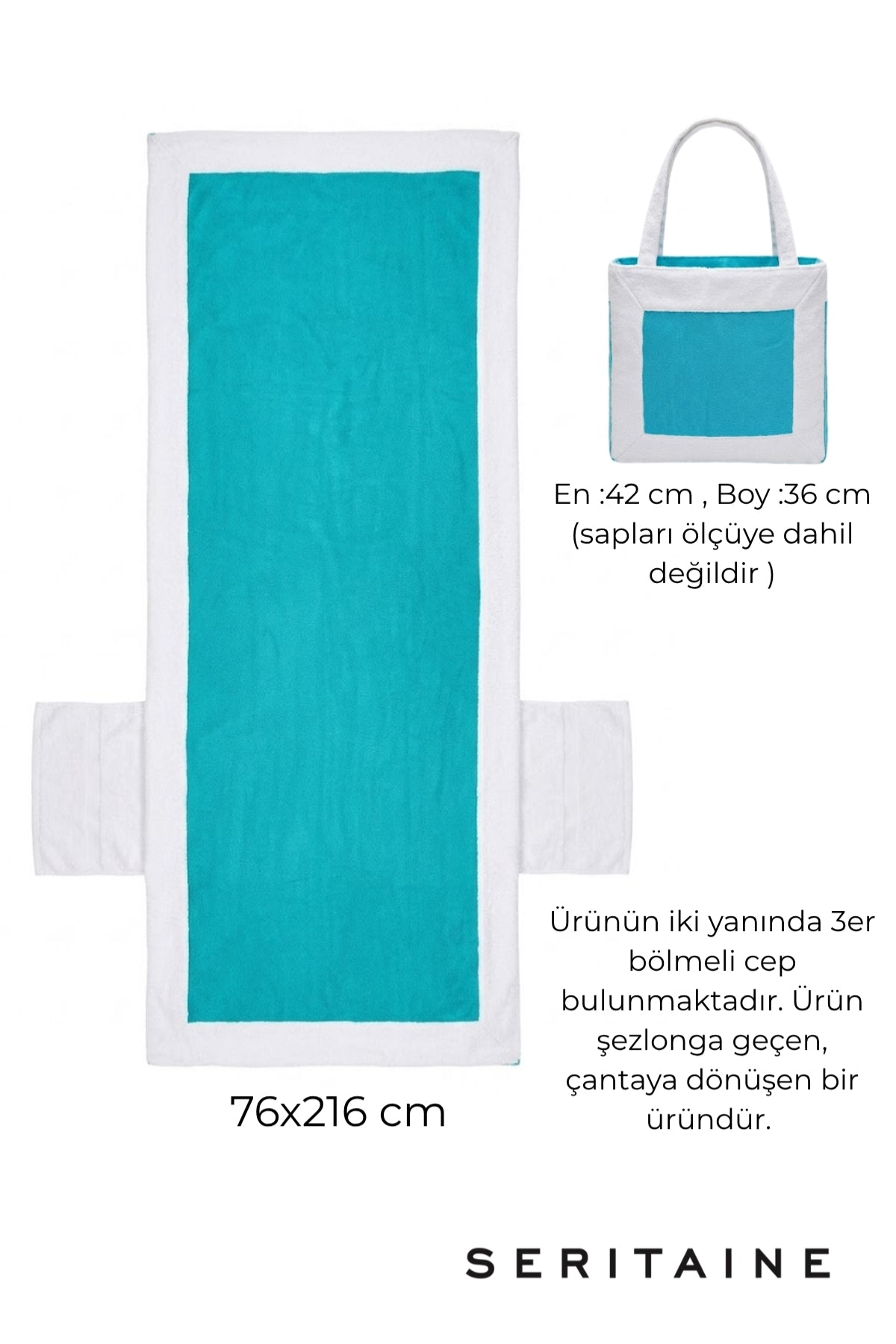Mosso Şezlong Havlusu %100 Pamuk 76x216-Turkuaz