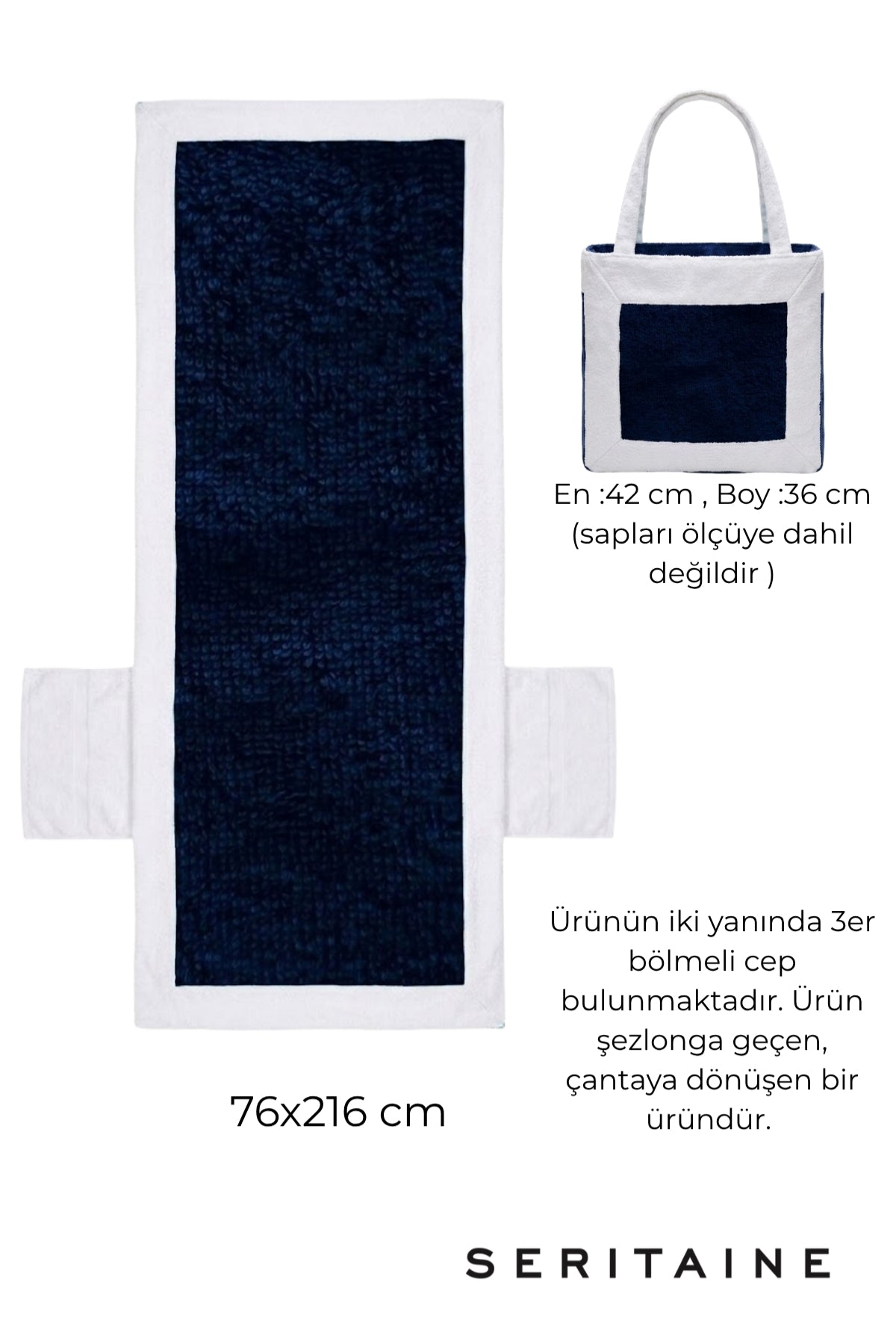 Mosso Şezlong Havlusu %100 Pamuk 76x216-Turkuaz