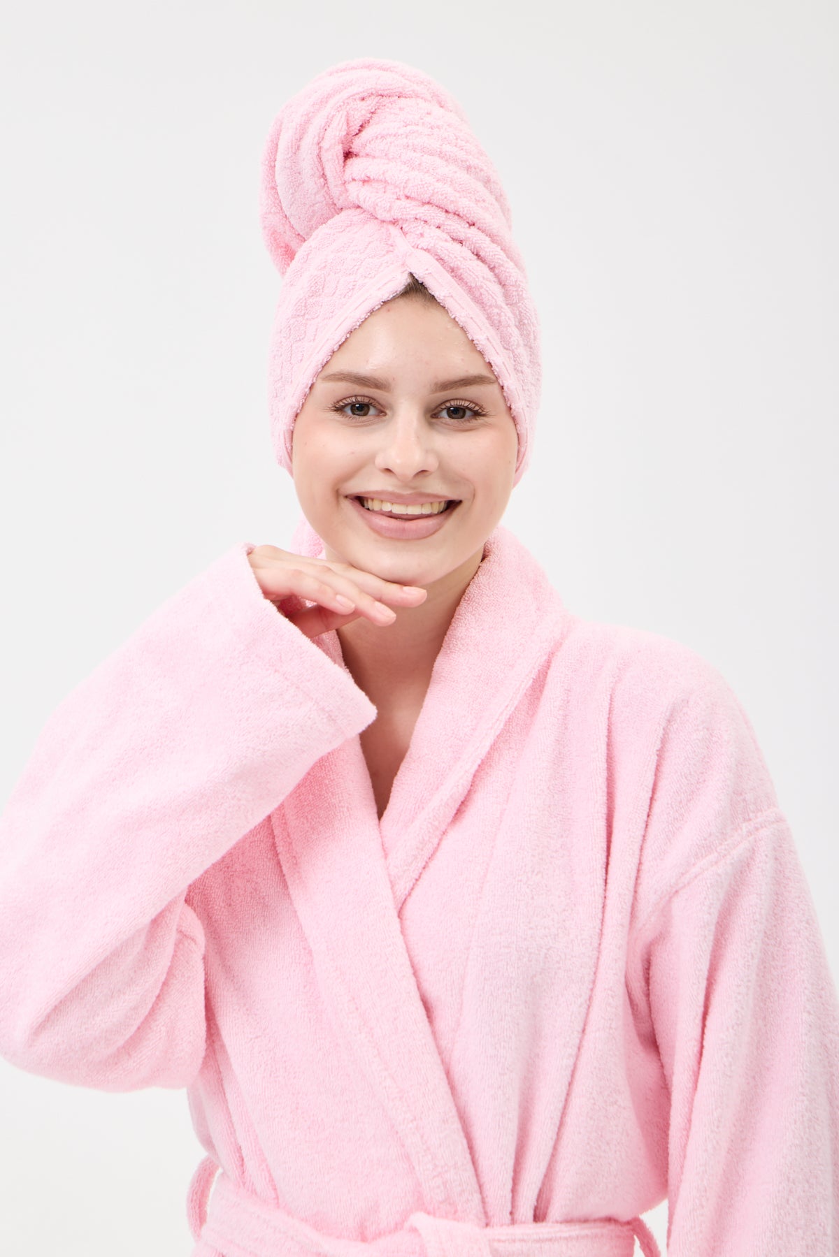 Saç Havlusu Pembe 67-102 cm %100 Pamuk Saç Kurutma, Kurulama, Duş Banyo Baş Havlusu