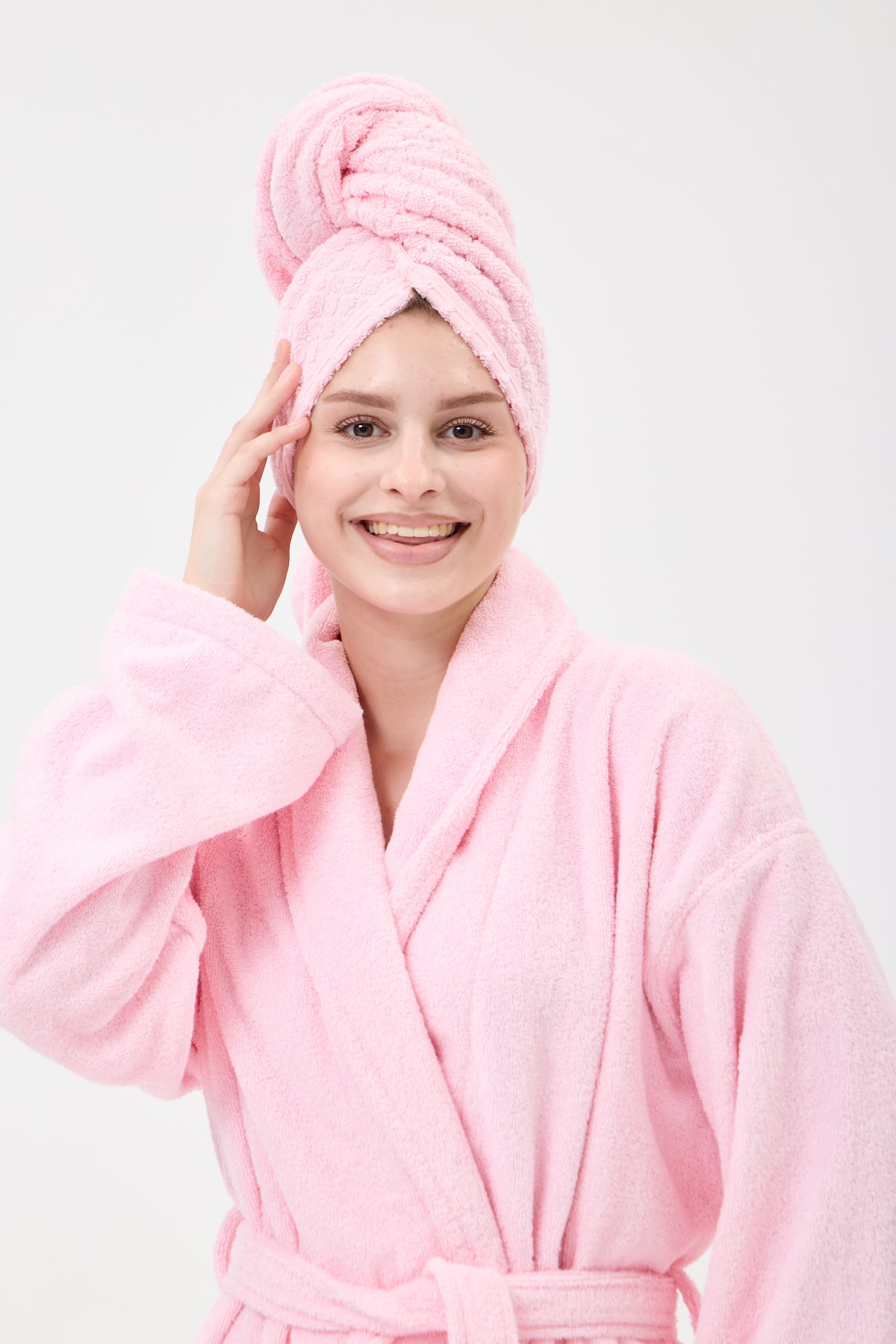 Saç Havlusu Pembe 67-102 cm %100 Pamuk Saç Kurutma, Kurulama, Duş Banyo Baş Havlusu