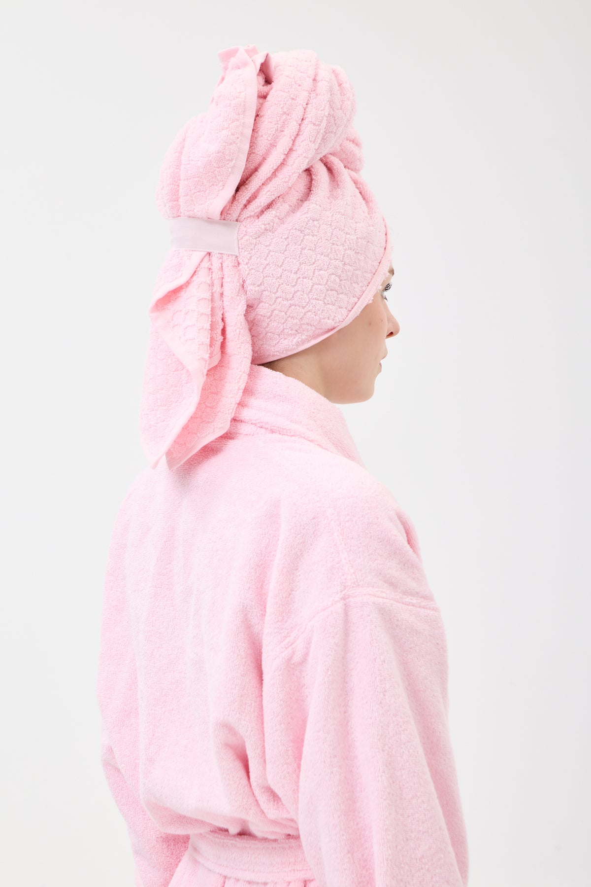 Saç Havlusu Pembe 67-102 cm %100 Pamuk Saç Kurutma, Kurulama, Duş Banyo Baş Havlusu