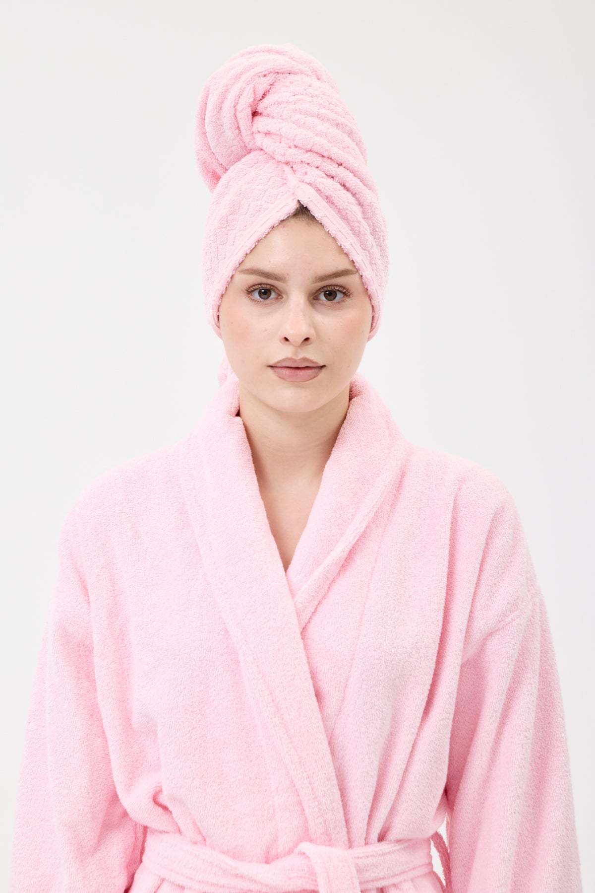 Saç Havlusu Pembe 67-102 cm %100 Pamuk Saç Kurutma, Kurulama, Duş Banyo Baş Havlusu