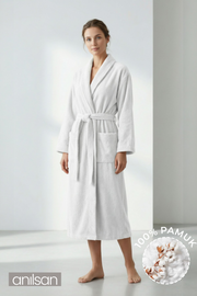 Şalyaka Bornoz Beyaz %100 Pamuk Unisex Spa Için Ideal Kadın/Erkek