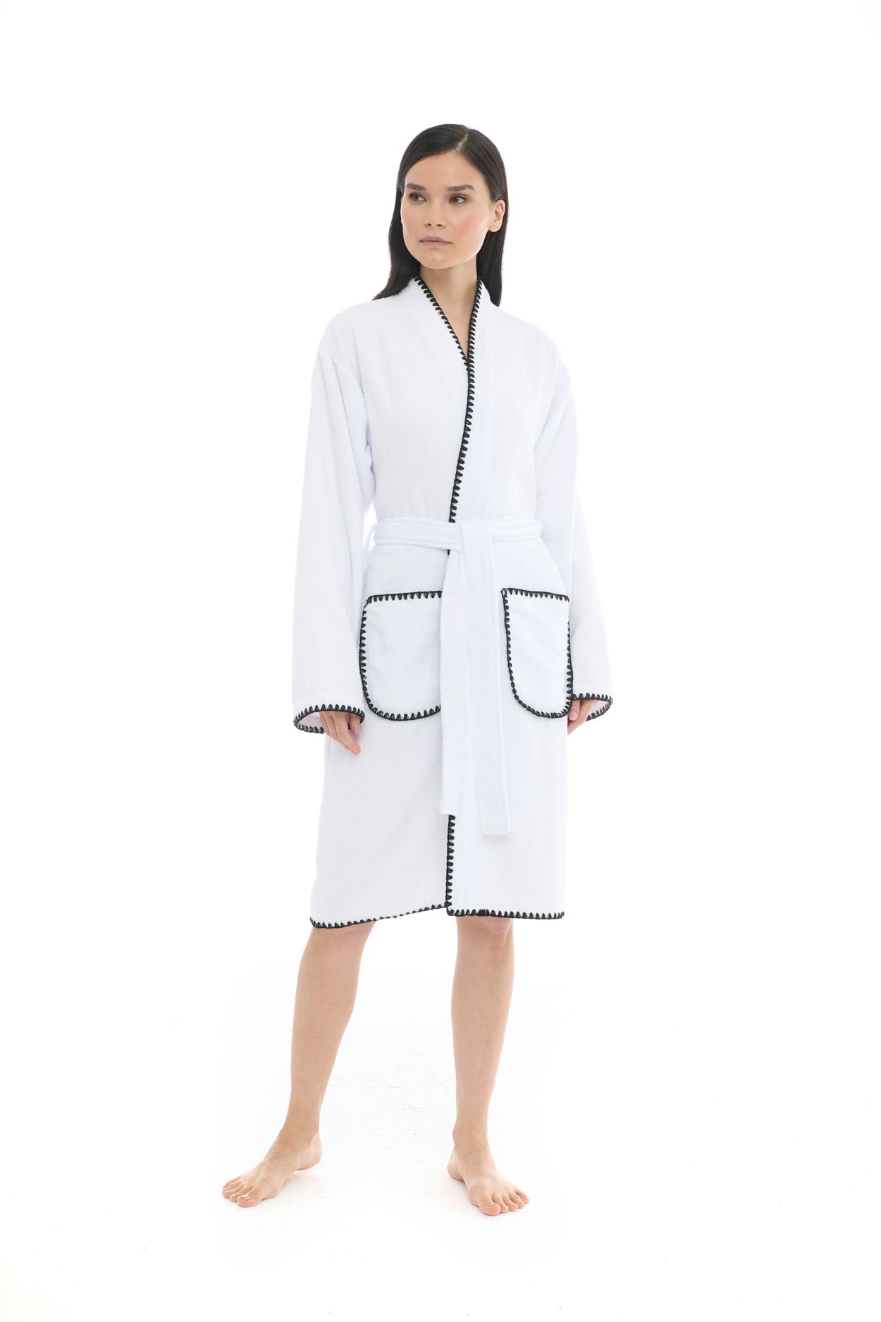 Athena Kimono Kadın Bornozu- Beyaz %100 Pamuk