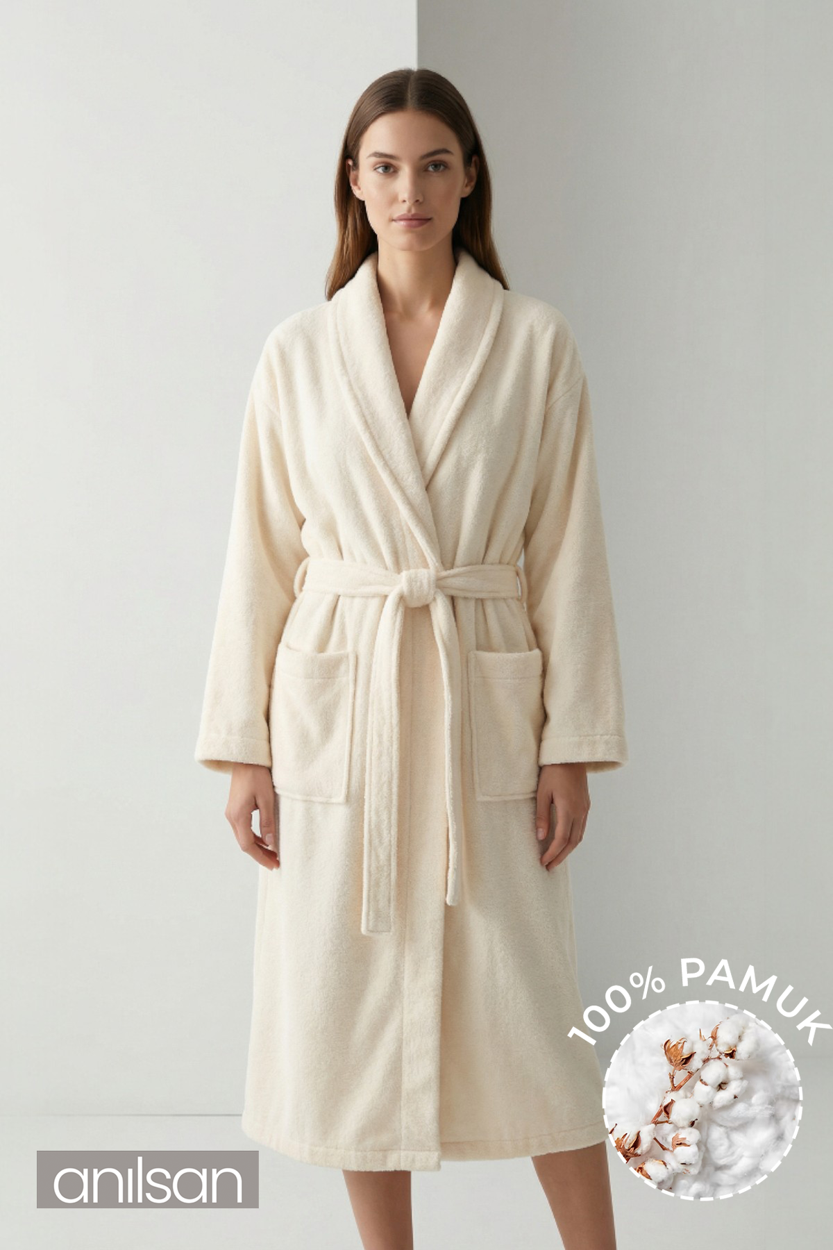 Şalyaka Bornoz Krem %100 Pamuk Unisex Spa Için Ideal Kadın/Erkek