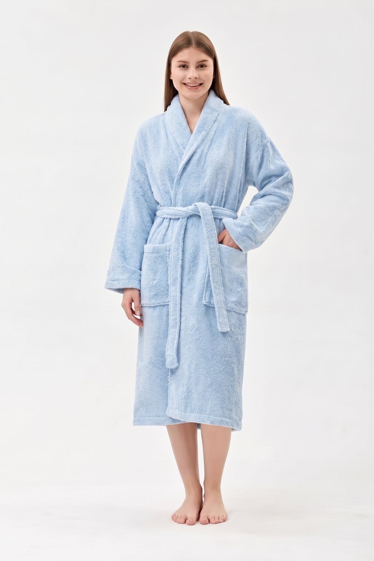 Şalyaka Bornoz Bebe Mavisi %100 Pamuk Unisex Spa Için Ideal Kadın/Erkek