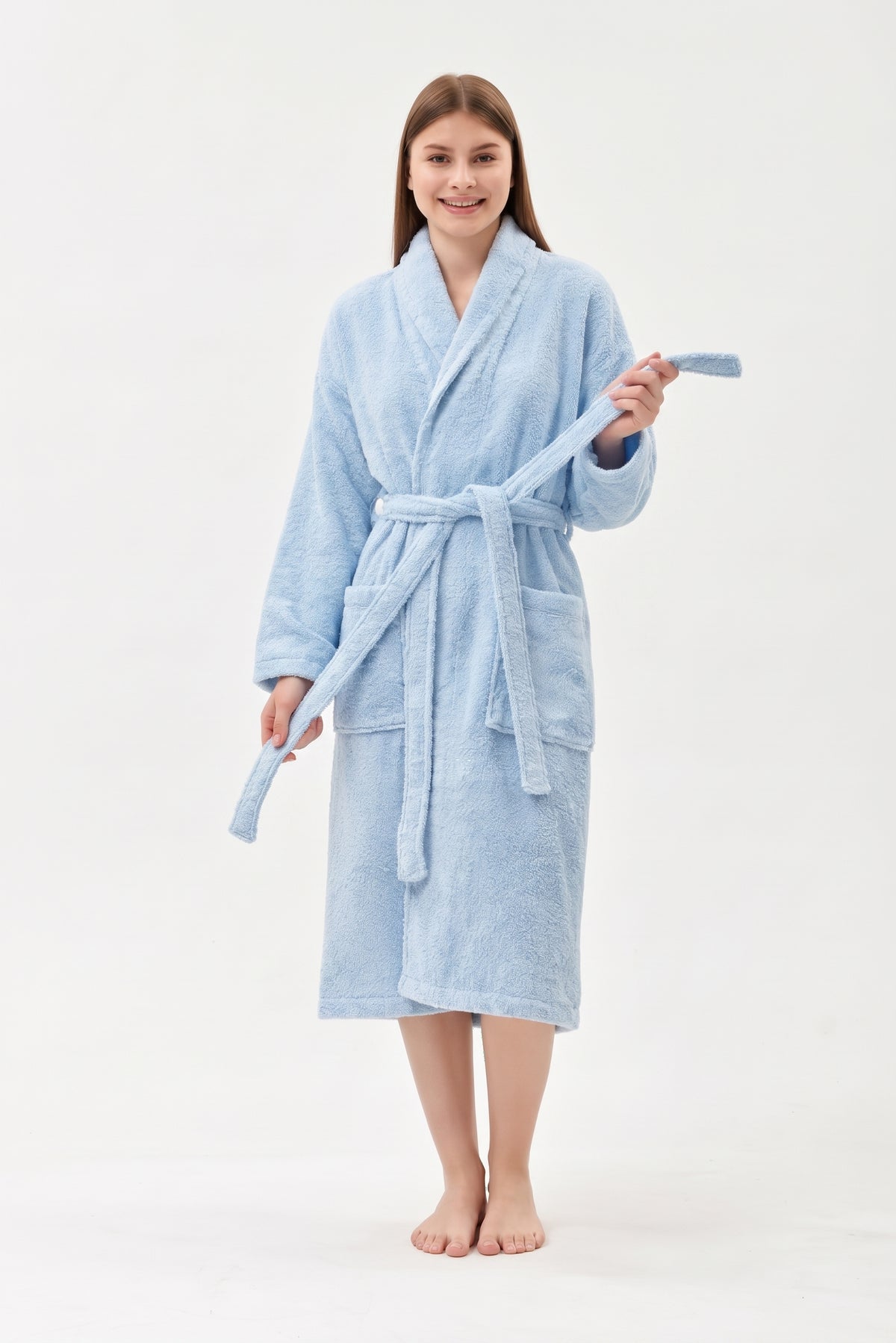 Şalyaka Bornoz Bebe Mavisi %100 Pamuk Unisex Spa Için Ideal Kadın/Erkek