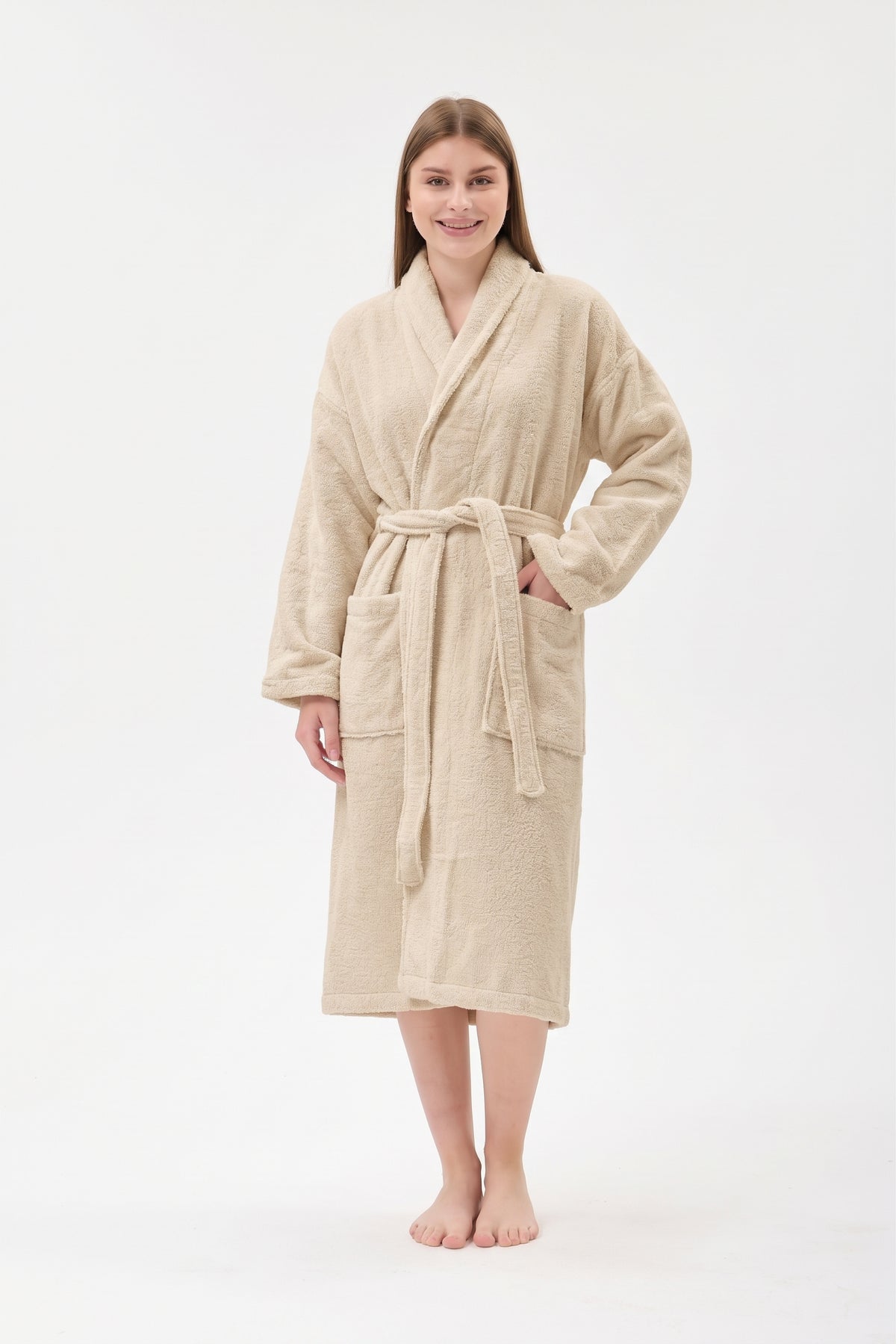 Şalyaka Bornoz Bej %100 Pamuk Unisex Spa Için Ideal Kadın/Erkek