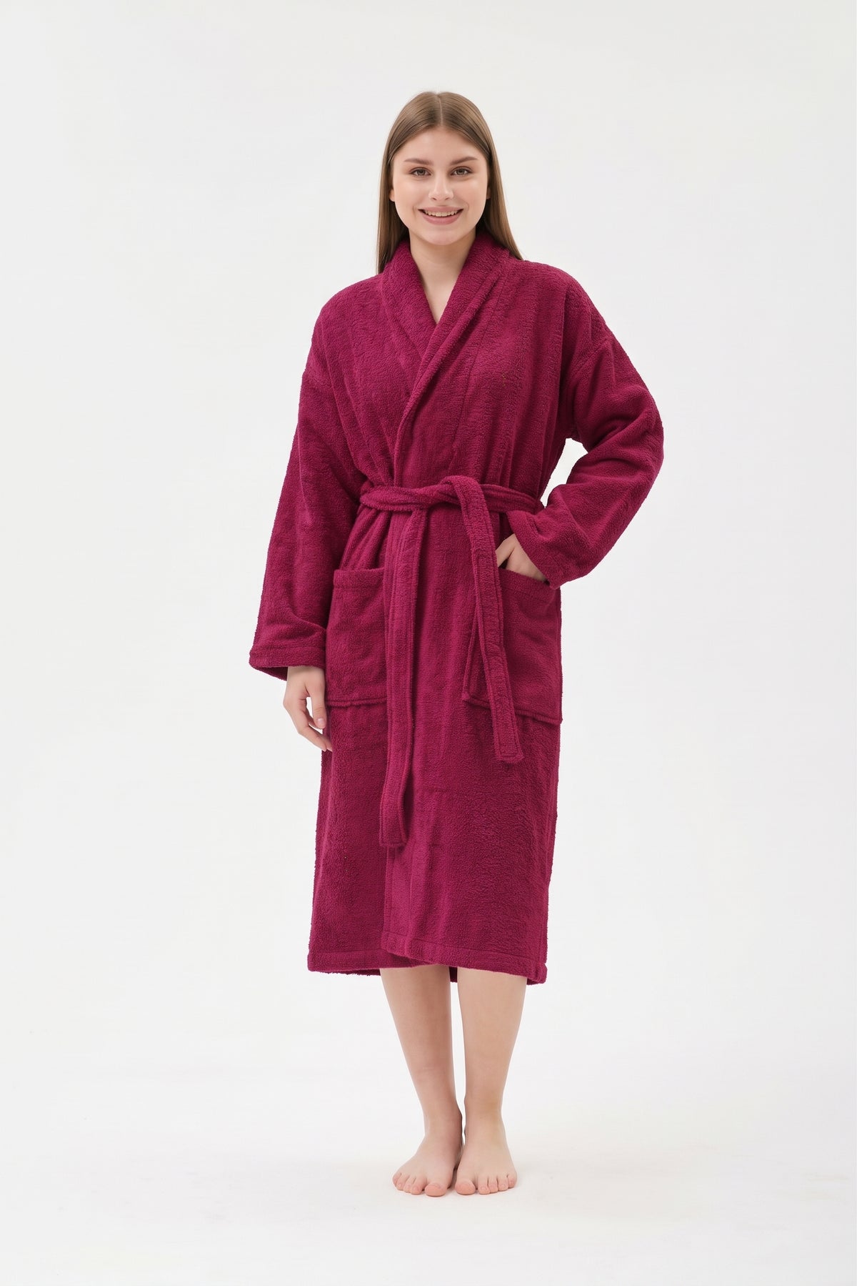 Şalyaka Bornoz Bordo %100 Pamuk Unisex Spa Için Ideal Kadın/Erkek