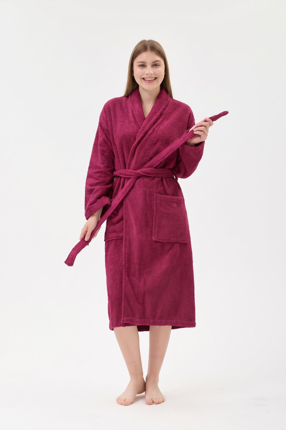Şalyaka Bornoz Bordo %100 Pamuk Unisex Spa Için Ideal Kadın/Erkek