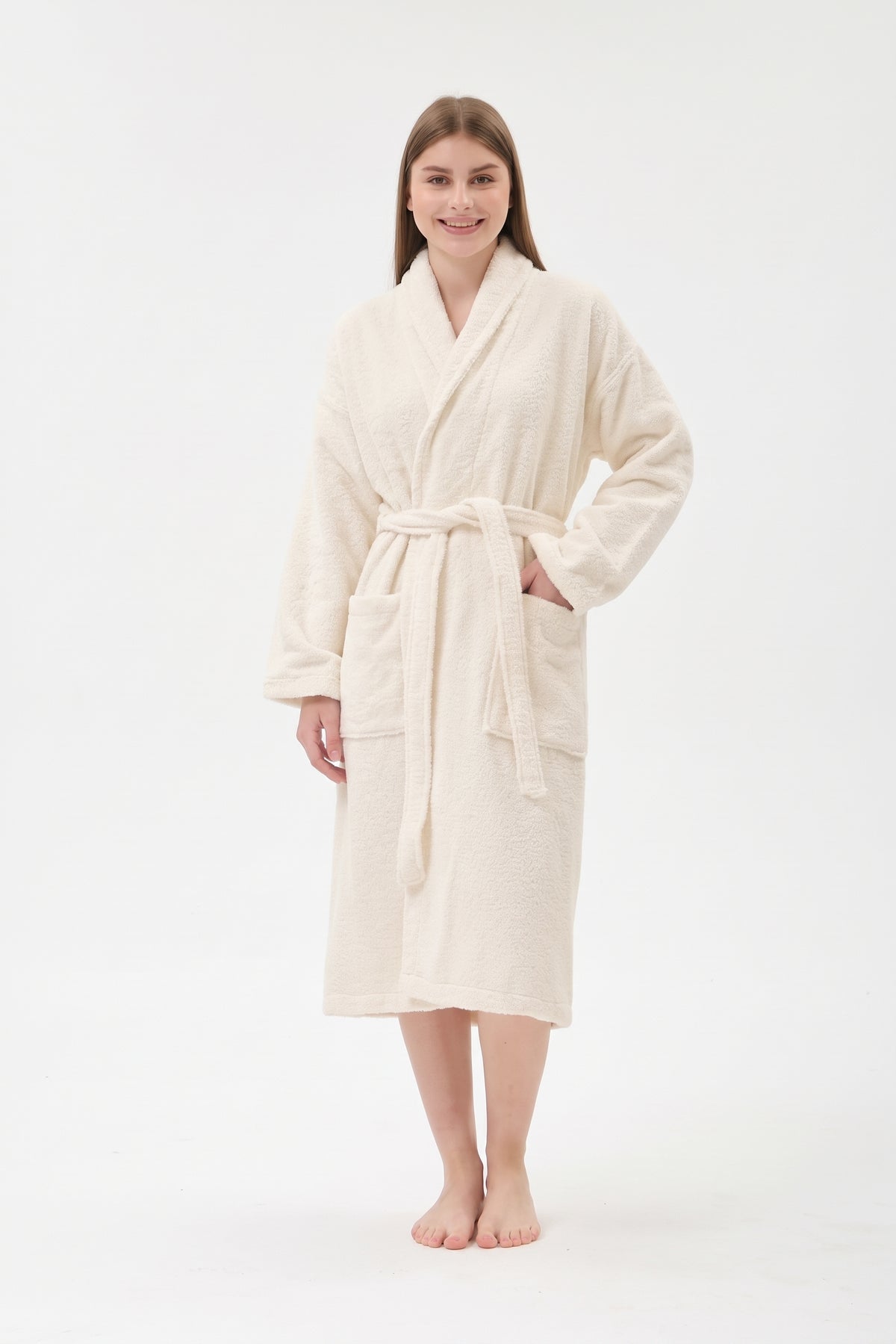 Şalyaka Bornoz Krem %100 Pamuk Unisex Spa Için Ideal Kadın/Erkek