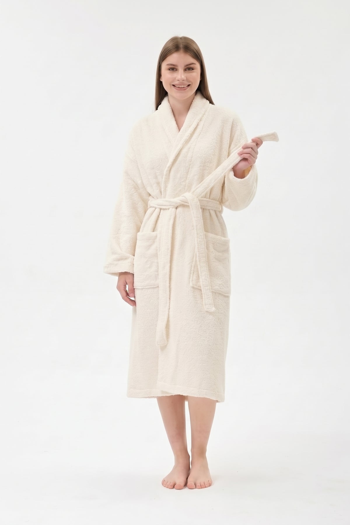Şalyaka Bornoz Krem %100 Pamuk Unisex Spa Için Ideal Kadın/Erkek