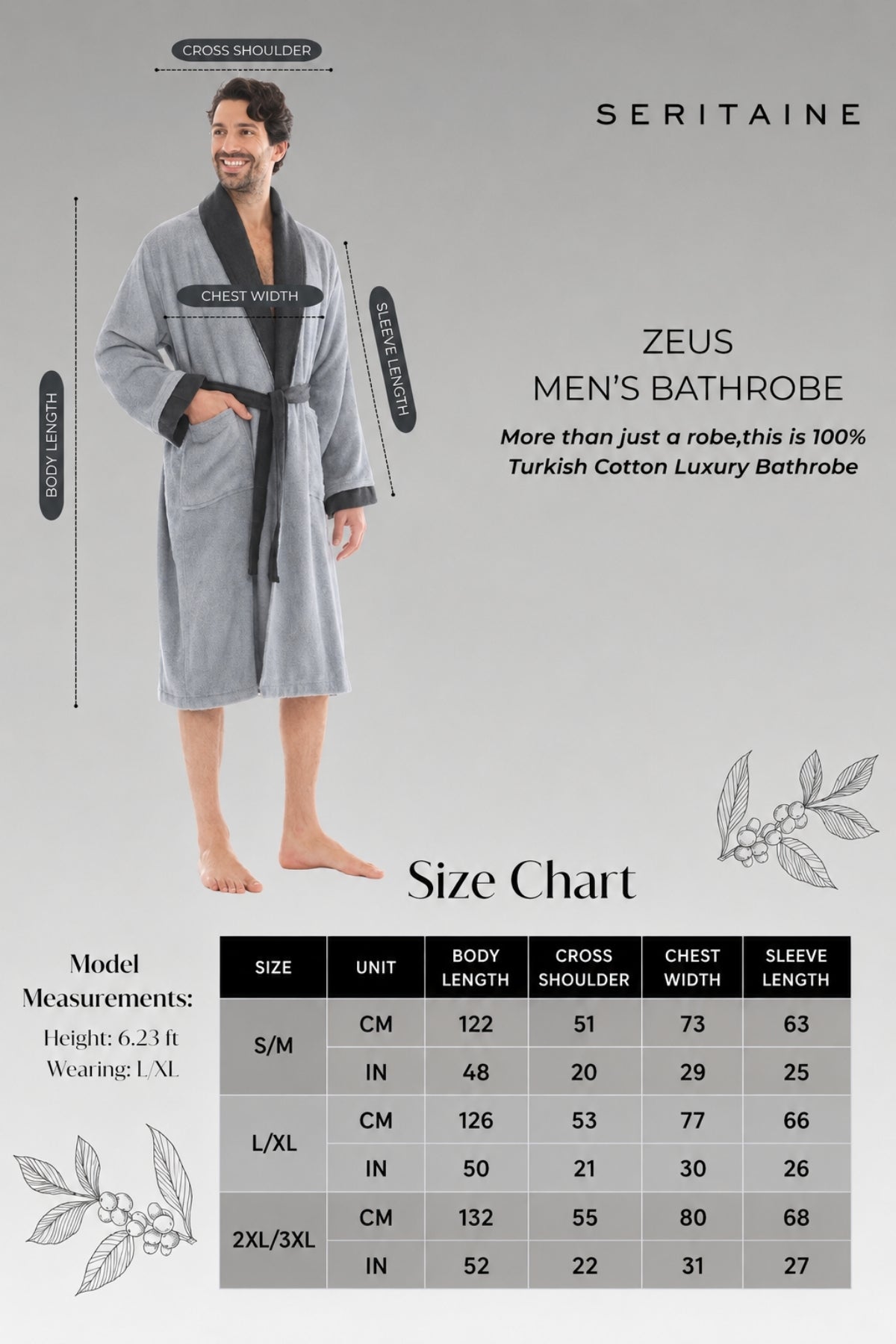 Zeus Şalyaka Erkek Bornozu - Bordürlü - Açık Gri -%100 Pamuk