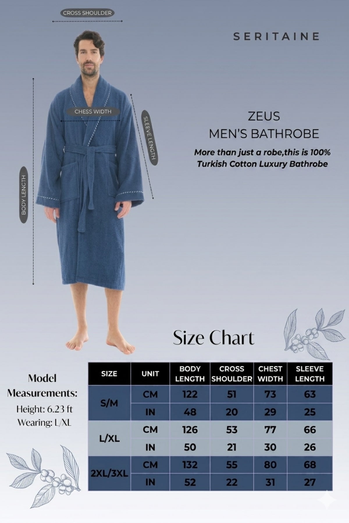 Zeus Şalyaka Erkek Bornozu - Fitilli Açık Lacivert %100 Pamuk