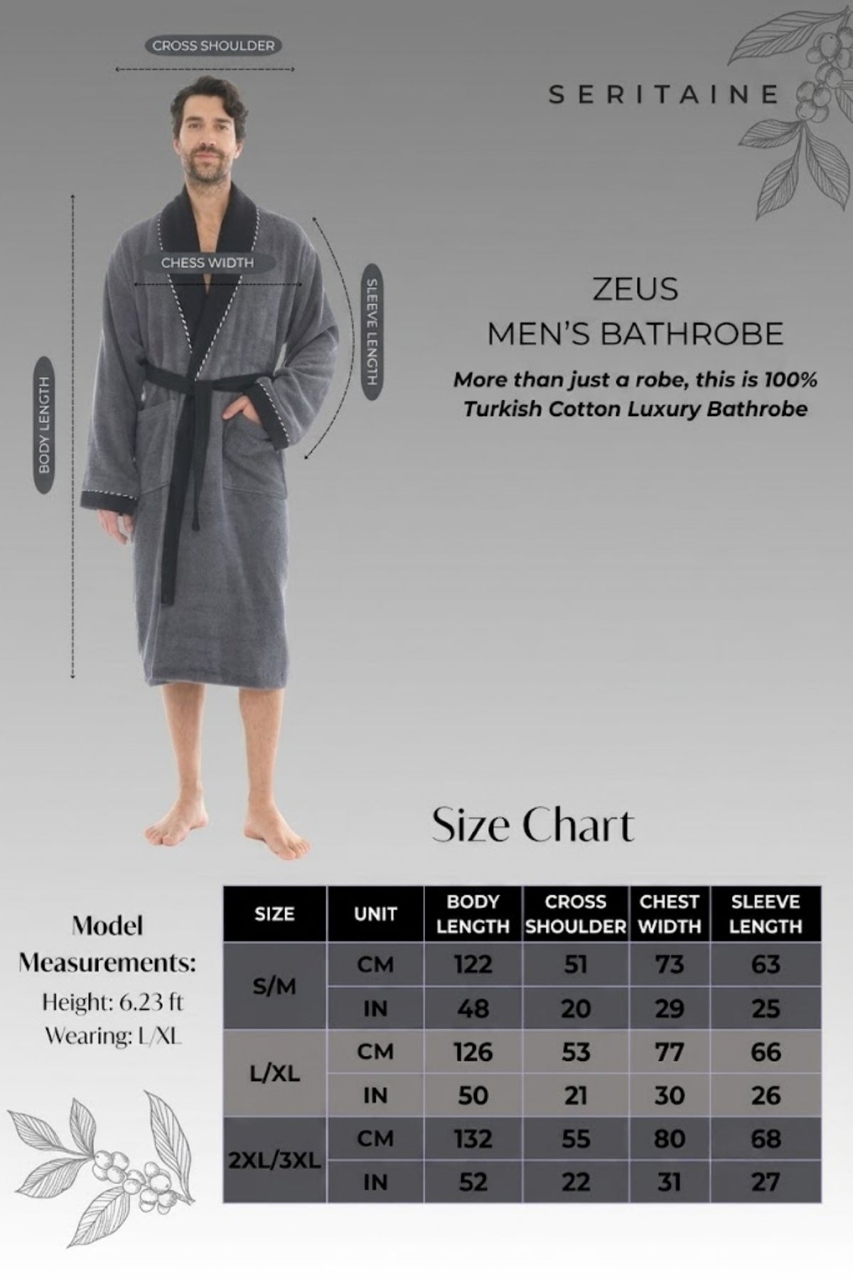Zeus Şalyaka Erkek Bornozu - Fitilli Koyu Gri - Siyah Yakalı %100 Pamuk