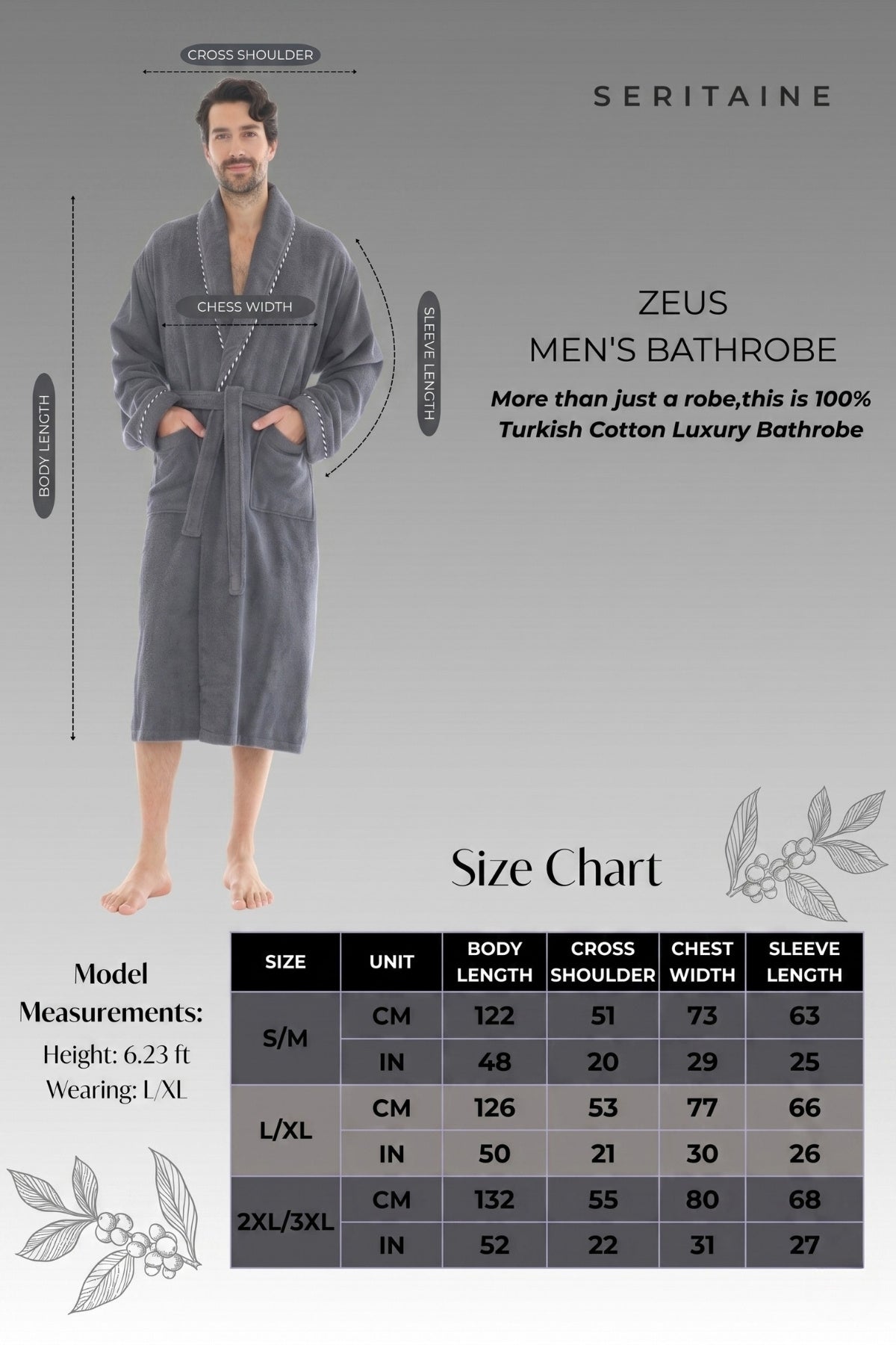 Zeus Şalyaka Erkek Bornozu - Gri %100 Pamuk