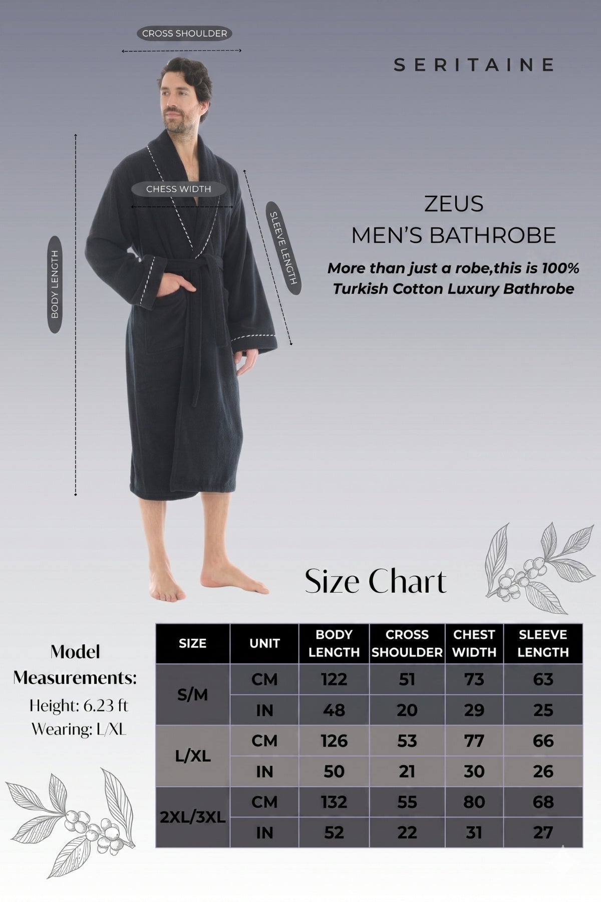 Zeus Şalyaka Erkek Bornozu - Gri %100 Pamuk